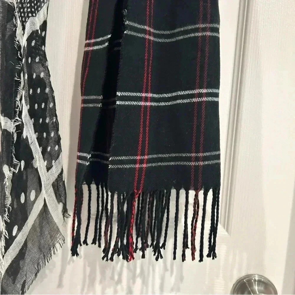 Collection Eighteen Scarf Bundle Black White Red Fringe Wrap Raw Edge Geometric - Picture 8 of 10